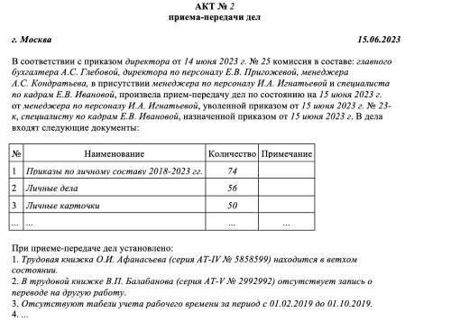 Основные данные, которые необходимо включить в документацию по передаче имущества