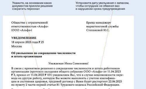 Структурируйте содержание уведомления об увольнении для ясности